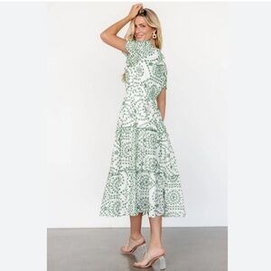 Baltic Born Mirabel Eyelet Midi Dress White + Green Large